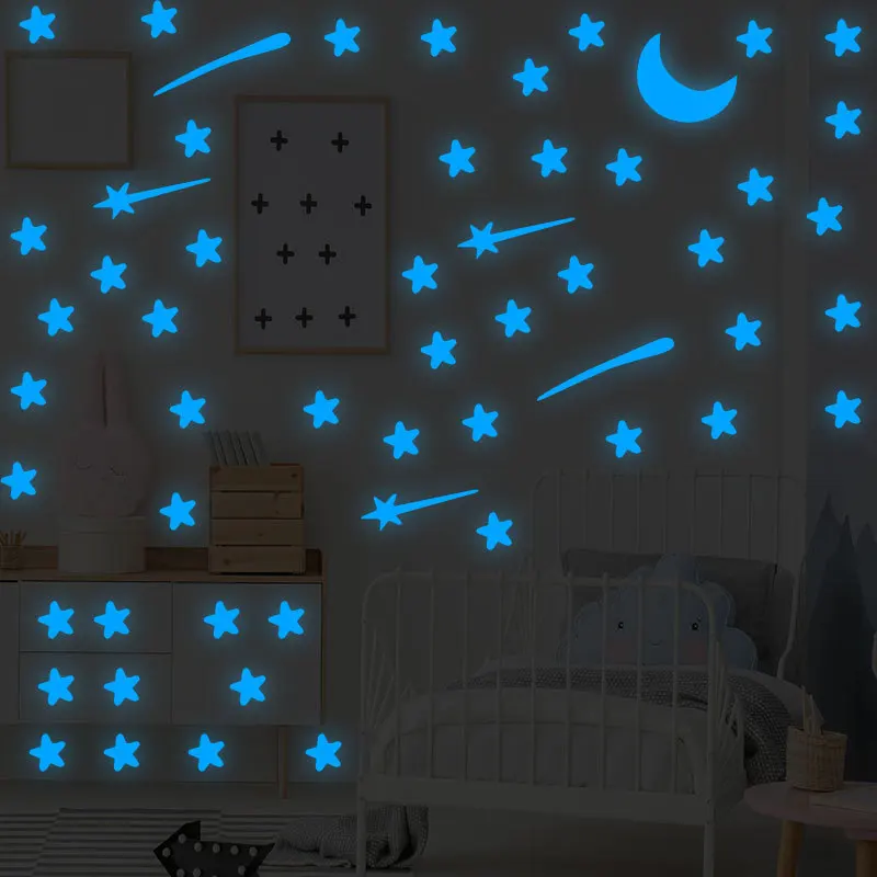 1set Glow In The Dark Sticker Toys Luminous Star Moon Meteor DIY Phosphorescent Wall Stickers for Baby Bedroom Home Decor | Дом и сад