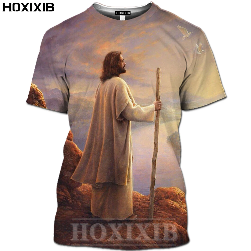 Футболка HOXIXIB для мужчин и женщин с 3D принтом изображением религии христианства