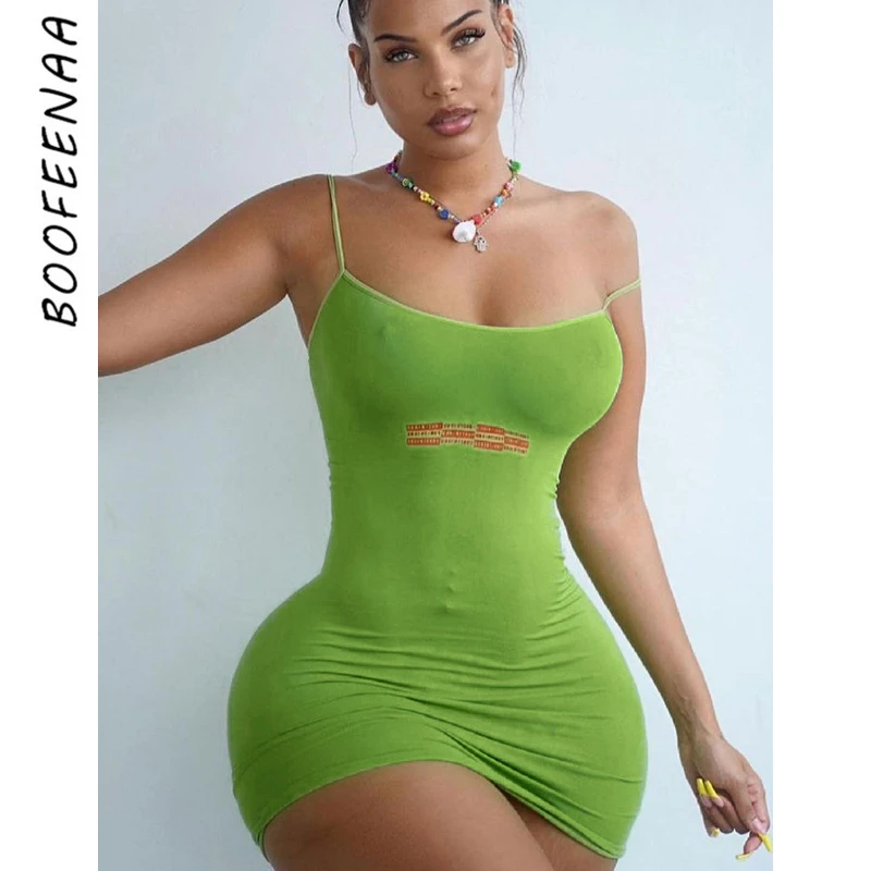 

Стильное облегающее мини-платье BOOFEENAA на бретелях-спагетти, лето 2022, сексуальная клубная одежда, платья-футляры с надписью для женщин