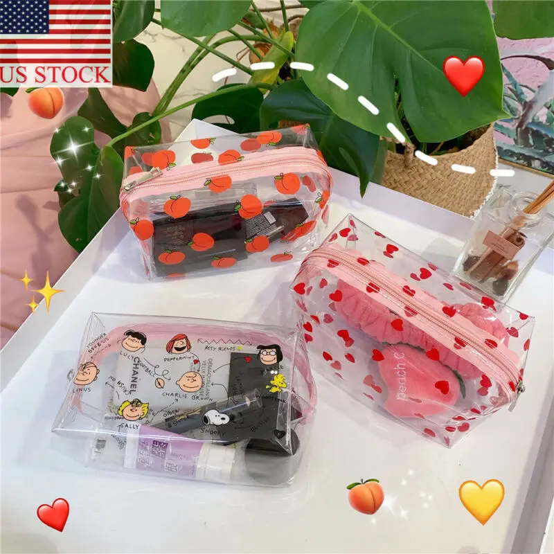 Дорожная прозрачная косметичка из ПВХ Женская милая на молнии органайзер для