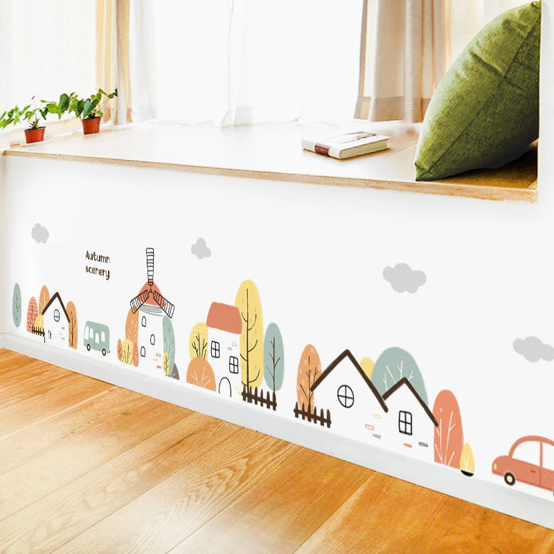 

Cartoon Autumn Town Wall Decals for Kids Room Living Room Home Decor Vinyl Wall Stickers Baby Nursery Mural Removable Wallpaper