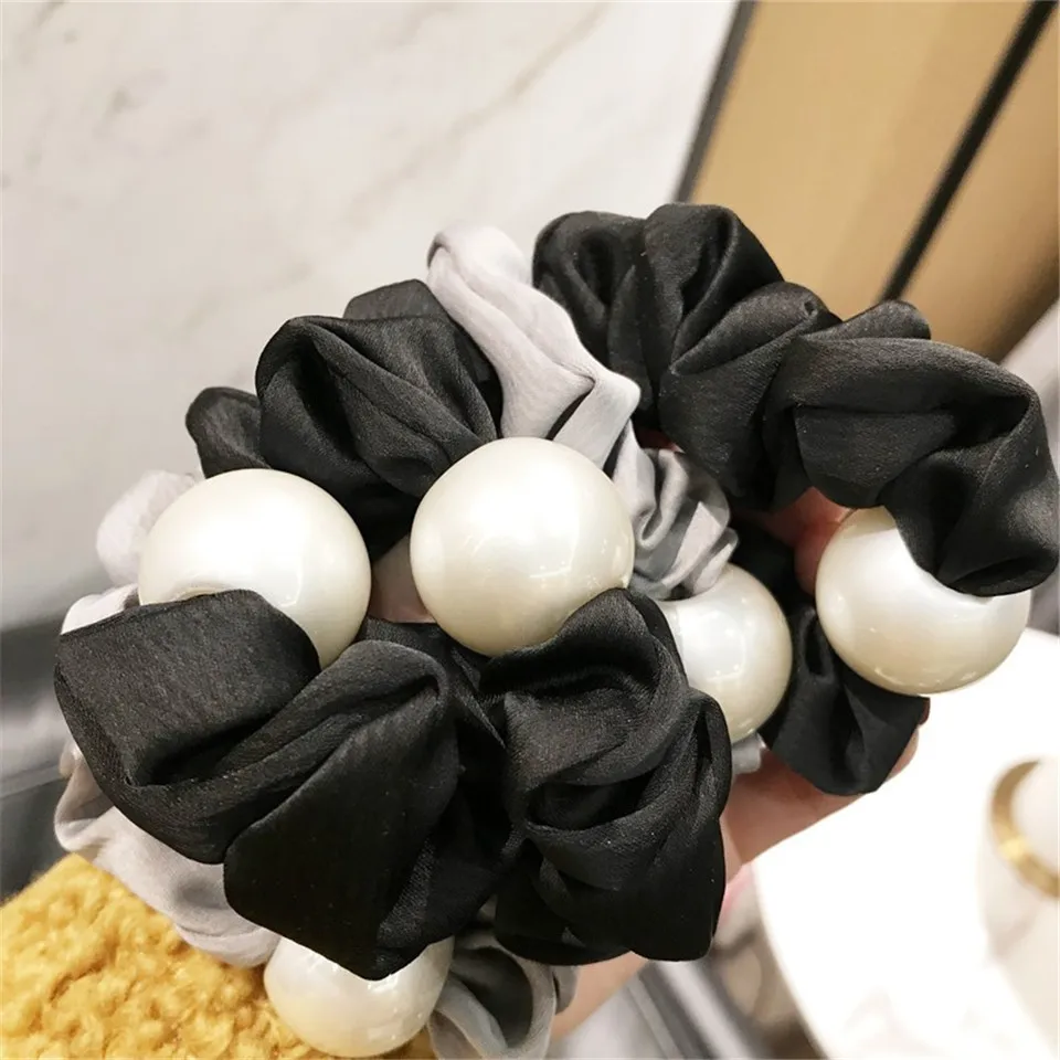 Женские Простые Однотонные резинки для волос ручной работы с жемчугом девочек