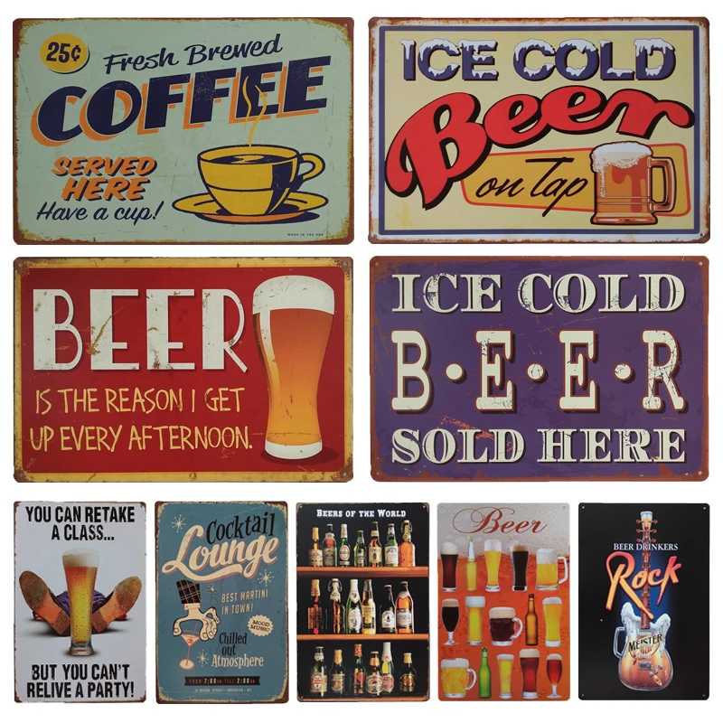 

Ice Cold Beer Metal Wall Art Tin Sign Vintage Irish Pub Kitchen Home Decor Shabby Chic Cocktail Metal Poster Living Room Decor
