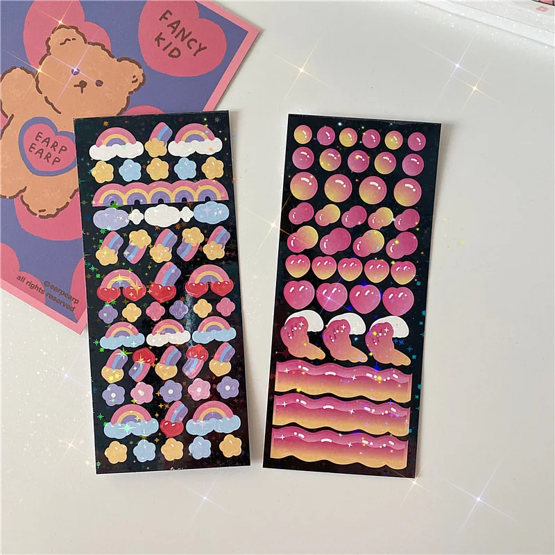 

Creative Ins Kawaii Rainbow Wave Laser Sticker DIY Scrapbook Calendar Notebook Stationery Festival Gift Decoration Sticker