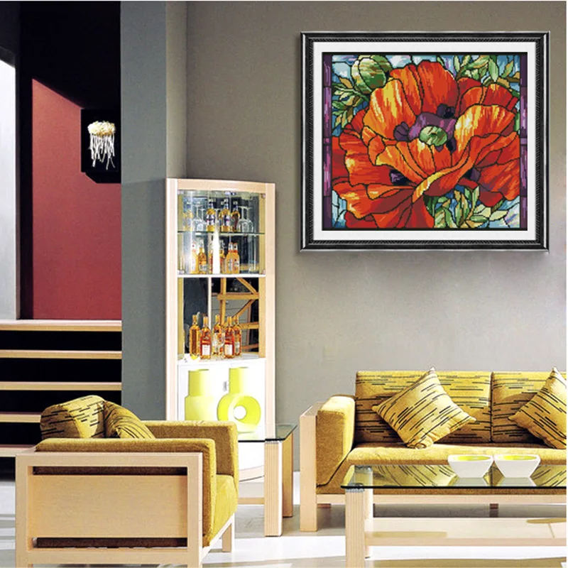 Яркий Мак (6) Печатный холст DMC считается Набор для вышивки крестиком | Дом и сад