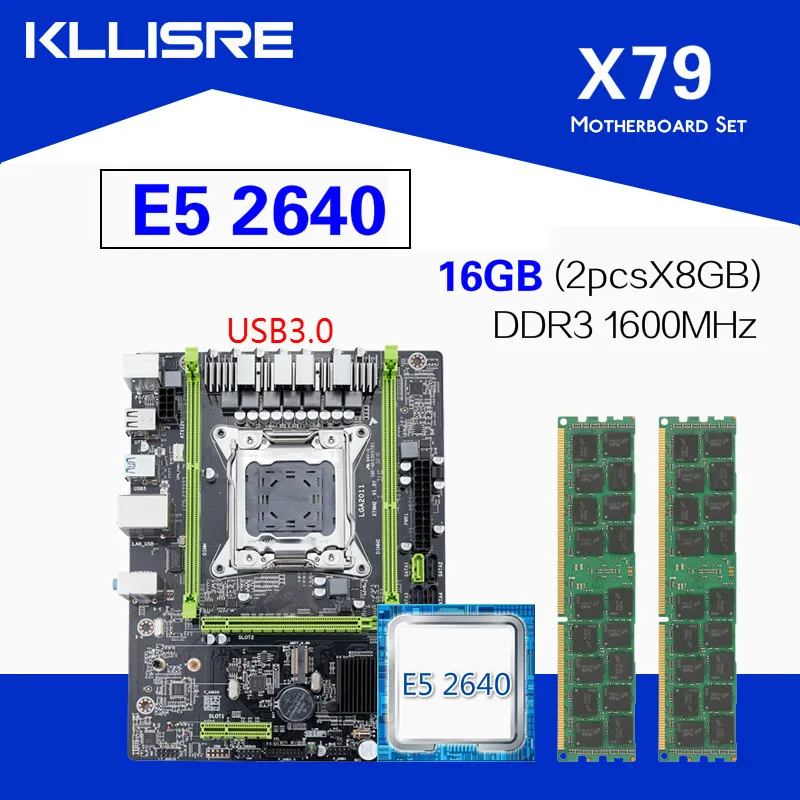 Kllisre X79 M2 USB3.0 набор материнских плат с Ксеон LGA2011 E5 2640 C2 2x8GB = 16 Гб 1600 МГц DDR3 память ECC