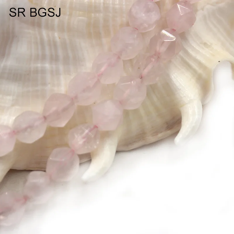 

Free Ship 8mm Faceted Round Polygonal Rose Quartz Natural Stone Findings Handcraft Sale Beads Strand 15"