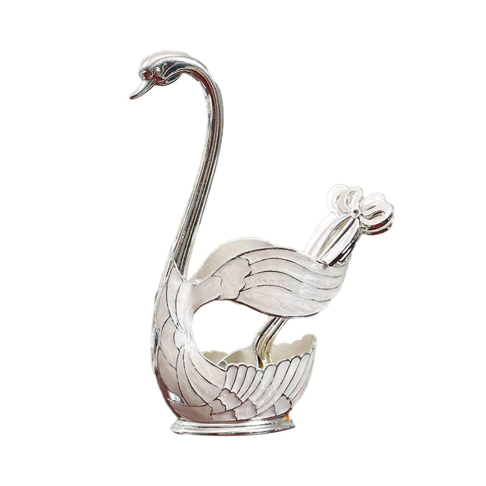 

Coffee Dessert Spoon Set European Retro Style Swan Base Holder with 6pcs Teaspoons for Coffee Dessert Ice Cream