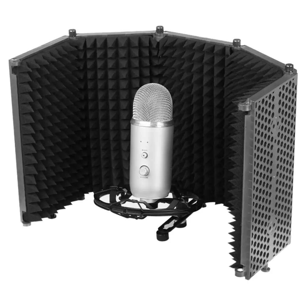 

5 Panel Foldable Studio Microphone Isolation Shield Recording Sound Absorber Foam Panel Portable Microphone Isolator Compatible