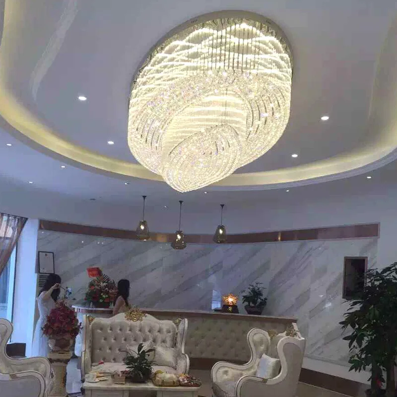 

Большая овальная потолочная лампа, лампа для гостиной, столовой, клуба, вестибюля отеля, атмосферный Хрустальный потолочный светильник