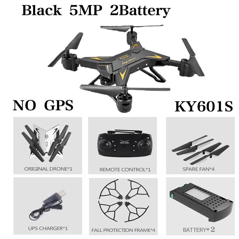Black 5MP 2B Новое поступление Дрон с GPS Квадрокоптер 2000 метров расстояние управления RC вертолет Дрон с 5G 4K HD камера складной KY601G KY601S - Цвет: Black 5MP 2B