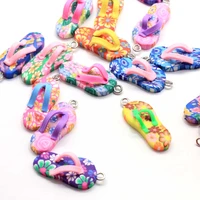 10050pcs new kawaii 30mm polymer clay flip flop charms pendants 3d flower beach flip flop charms clay beach shoe charms