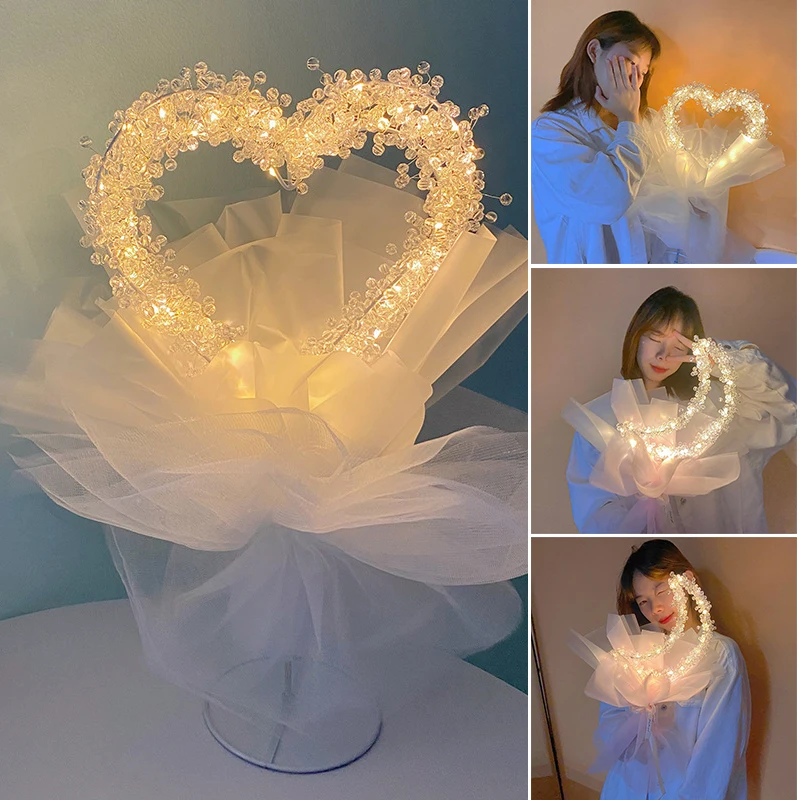 

Love Beaded Bouquet With Led Light Diy Production Material Package For Girlfriend Surprise Gift On Valentine's Day Luminaria