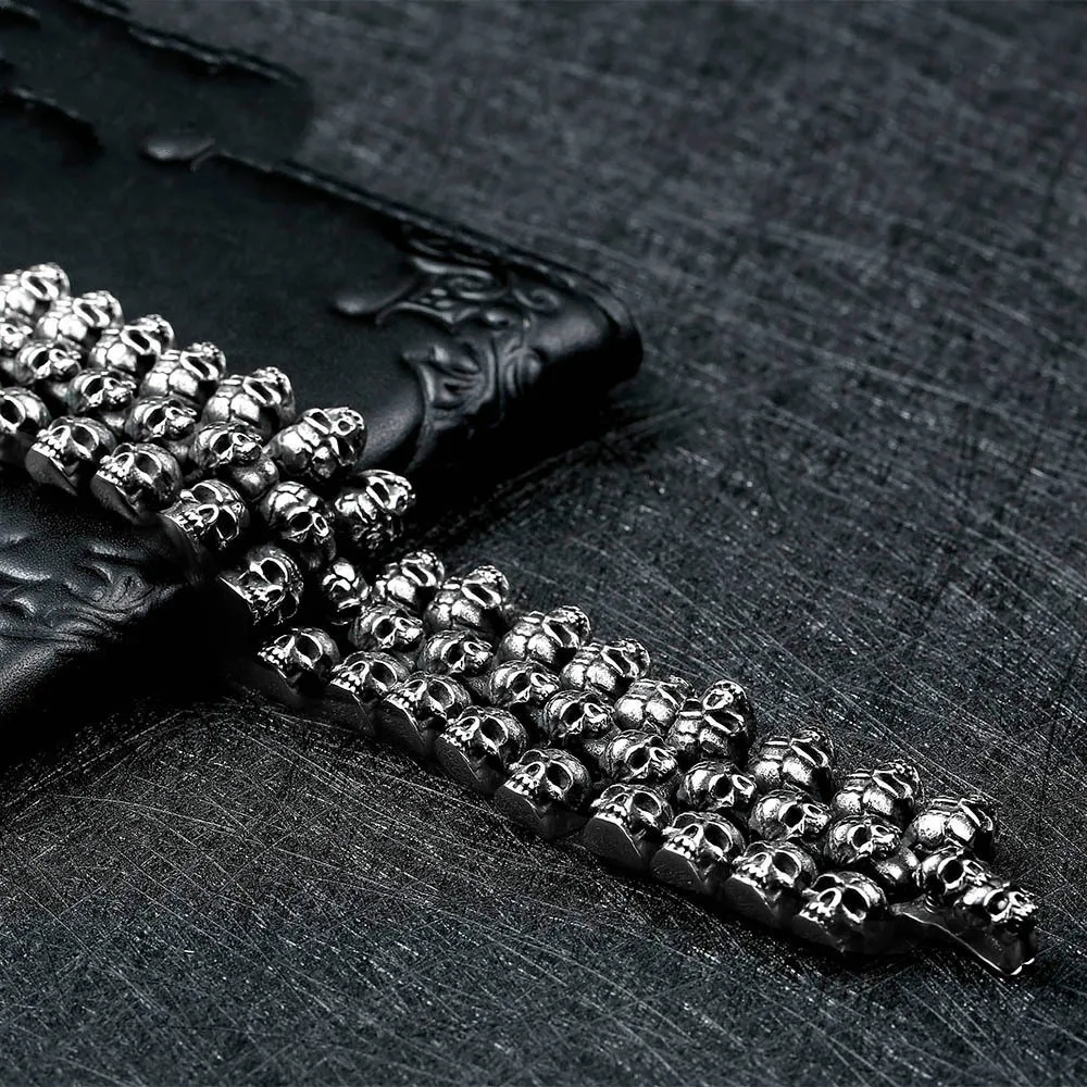 Мужской широкий браслет с черепом из титановой стали модный мужской