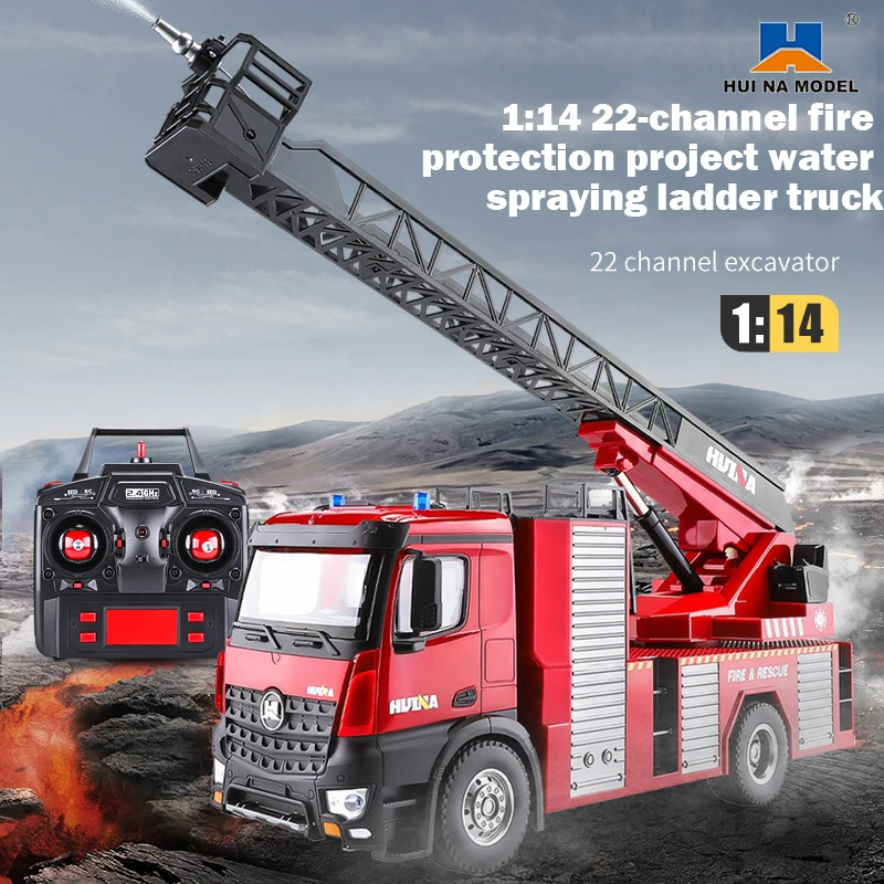 Enlarge 2020 Version 22 Channels 1/14 Scale Huina 1561 / 1562 RC Fire Truck With Ladder/Water Spray 7.4V 1200mAh for Over 8 Years Old