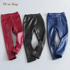 Модные леггинсы из искусственной кожи для маленьких девочек, бархатные брюки-карандаш для подростков, теплые брюки, зимняя детская одежда