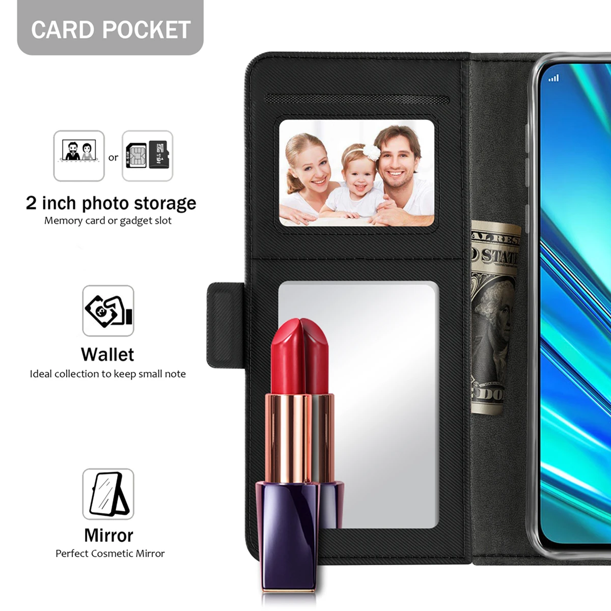 Для Oppo Reno 2 Ace Realme XT чехол кожаный бумажник откидная подставка зеркальная крышка