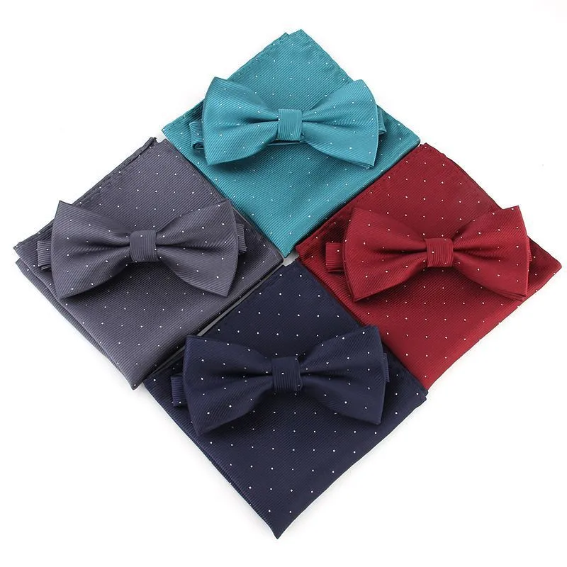 

10Pcs/Lot New Blue Bow Ties Men Polka Dot Bow Tie Pocket Squares Sets Men's Pre-Tied Bowtie Handkerchiefs Set Red Bowties B018