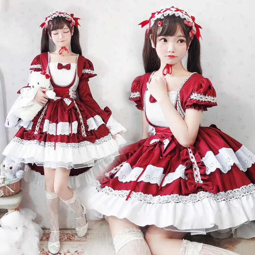 

Japanese Girls Lolita Dress Gothic Style Palace OP Dress Kawaii Princess Party Cosplay Maid Costume Women's Big Brother
