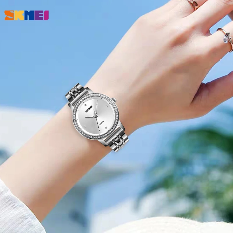 Роскошные Кварцевые женские часы из нержавеющей стали с бриллиантом SKMEI
