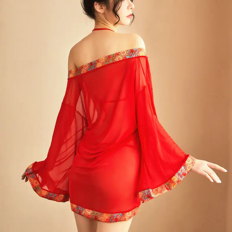 

Sexy underwear ancient court Chinese style belly bag open file three point women's sexy pajamas