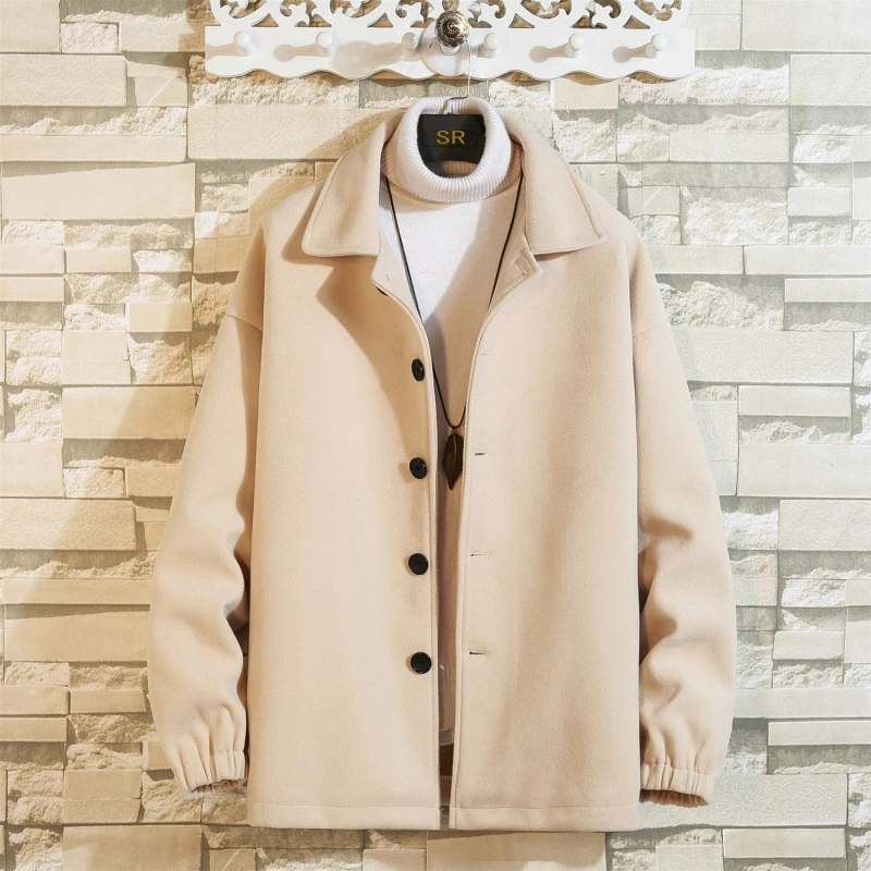 

Зимнее мужское повседневное шерстяное пальто, модная деловая однотонная утепленная ветровка средней длины, пальто, мужская модель 5XL