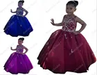 Милые бордовые королевские синие фиолетовые маленькие девочки Детские платья для свадьбы вечеринки торжественных мероприятий с блестками