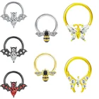 Кольцо-бабочка для пирсинга носа, кольцо летучая мышь, кольцо-перегородка, титановая пчела, Кафф для носа, пирсинг в готическом стиле