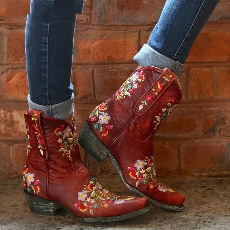 

women fashion boots spring Low Heel Women Shoes Cool British embroidered Design Soft Short Boots Party Knee High Boots pink