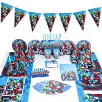 106pcs disney avenger superhero party supplies decoration tablecloth baby shower birthday disposable cup plate baptism boy gift