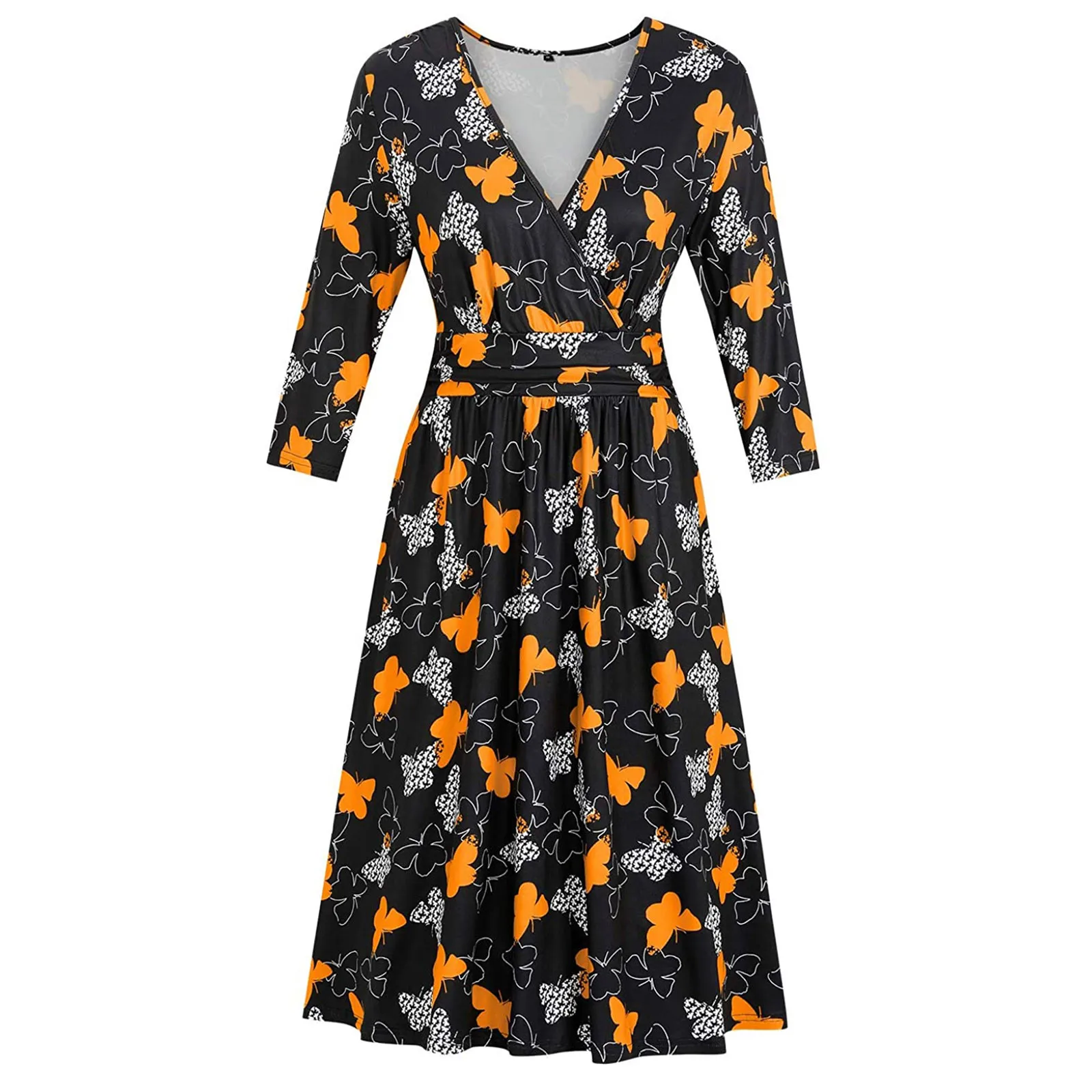 

Vintage Floral Print Maxi Dress Women Boho Three Quarter Sleeve Long Dress Turn Down Collar Casual Shirt Dresses Robe Vestidos