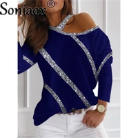 fashion women shirts long sleeve solid color sexy off shoulder bright silk tops autumn casual streetwear t shirt vintage clothes