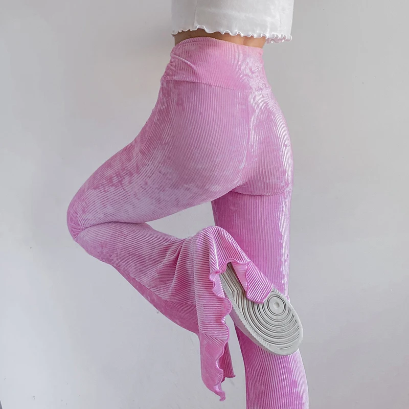 

CIBBAR Solid Corduroy Skinny Elastic Flare Pants Women Casual High Waist Vintage Elegant Slim Streetwear Trousers Female Clothes
