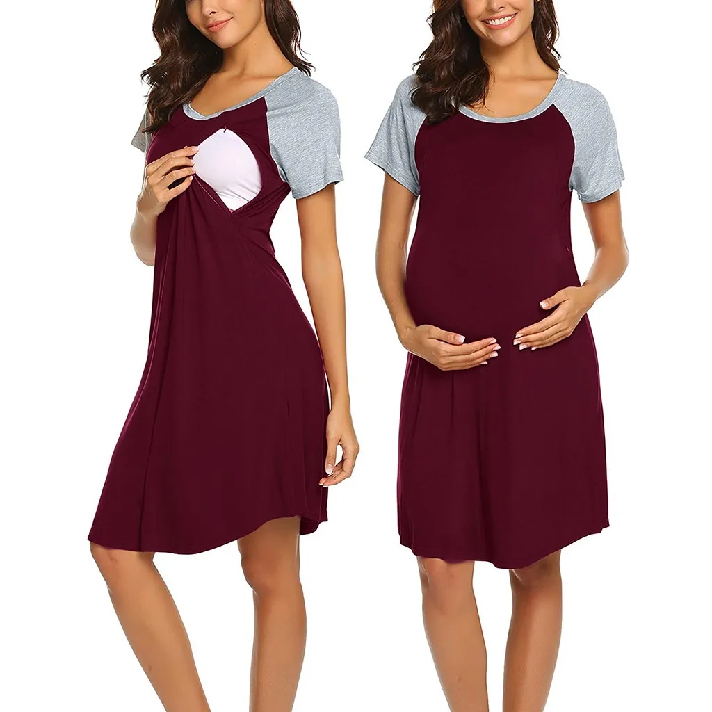Women's Feeding Sleepwear Maternity Dress Short Sleeve Nursing Baby Breastfeeding Nightdress Pregnancy Dress Pizama Do Karmienia