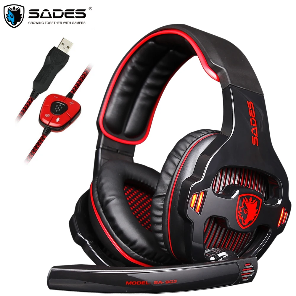 Sades SA 903 игровой гарнитуры геймера наушники 7 1 объемное звучание музыки стерео USB
