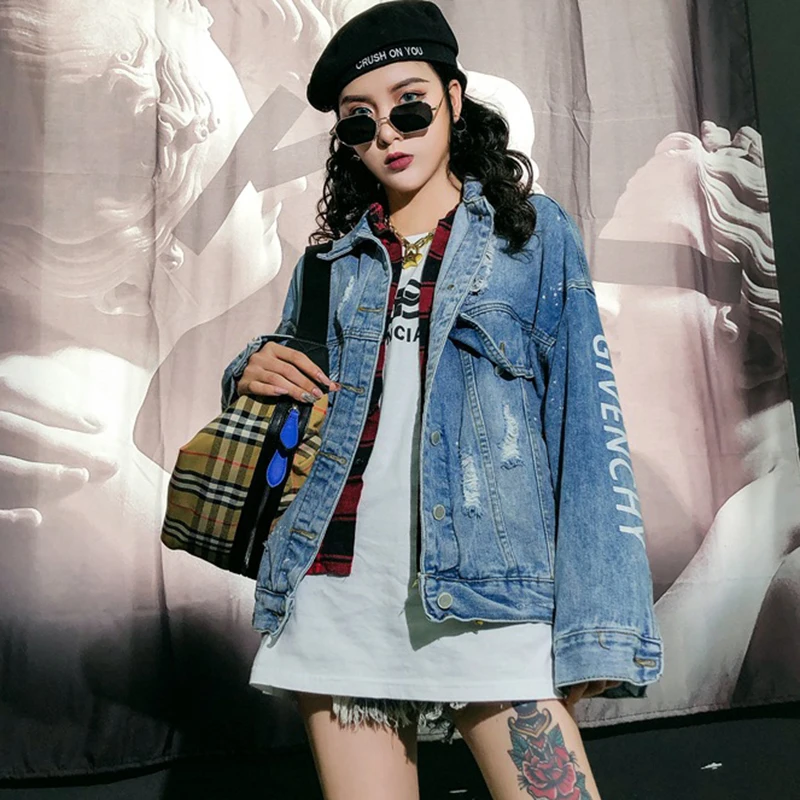 Осенняя новая открытая джинсовая куртка Свободная Женская в стиле хип-хоп