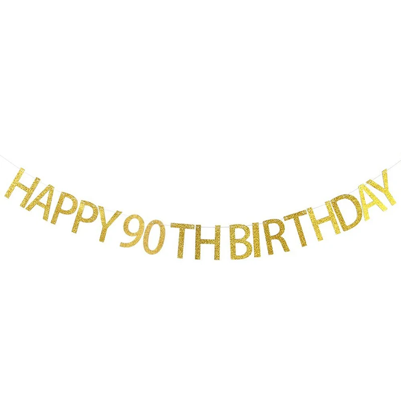 

Happy 90th Birthday Banner Gold Glitter Cheers to 90 Years 90th Birthday Party Supplies