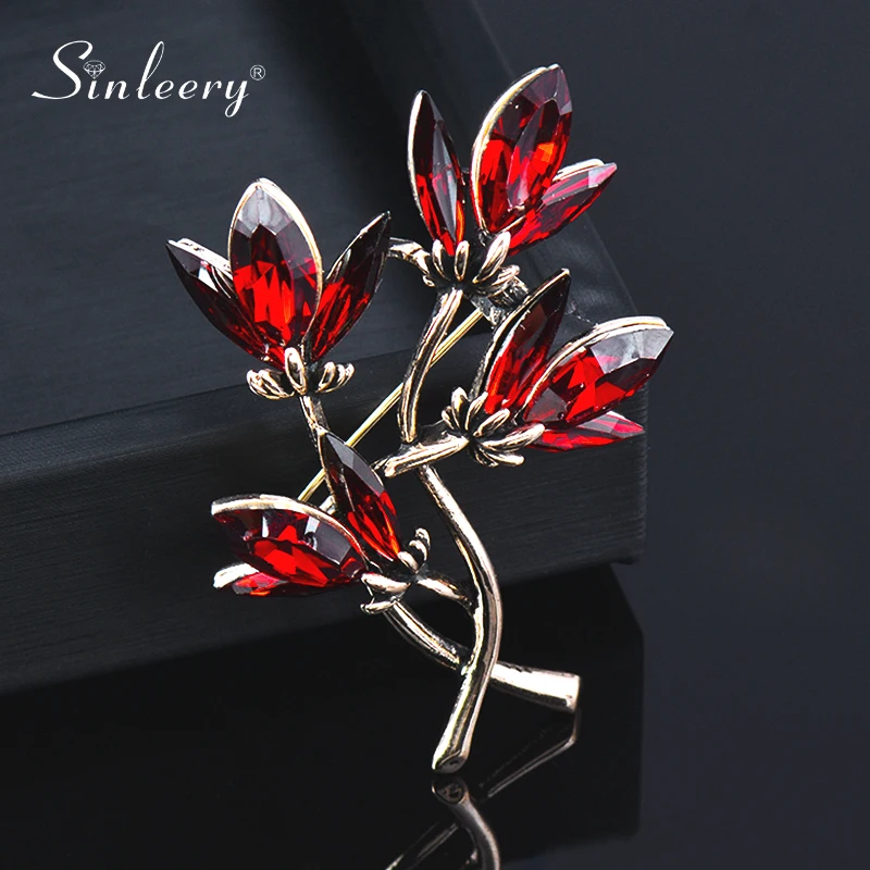 SINLEERY однотонные броши в виде ветки дерева красного и серого цветов для женщин AAA