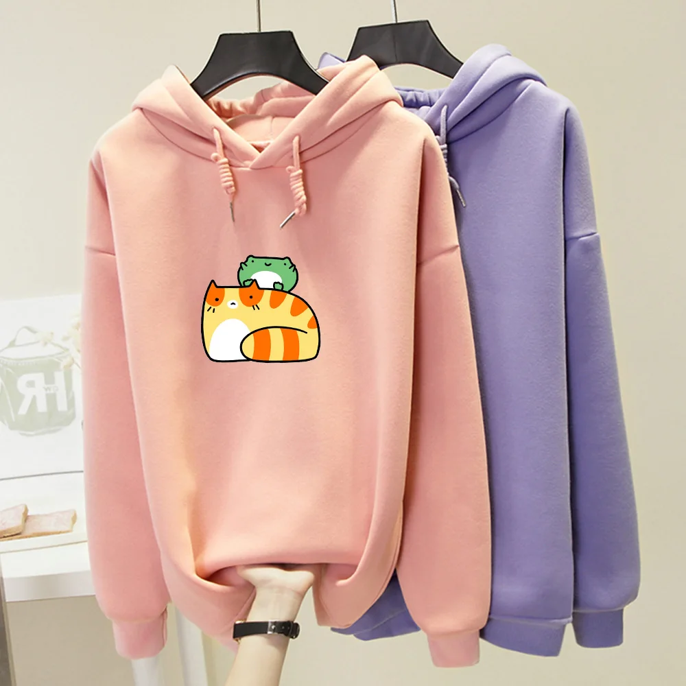 

Sweatshirts Winter Hoodies Women Frog Cat Print Hoodies Harajuku Jogging Femme Fall Clothing Oversize Hip Hop Streetwear Hoodies