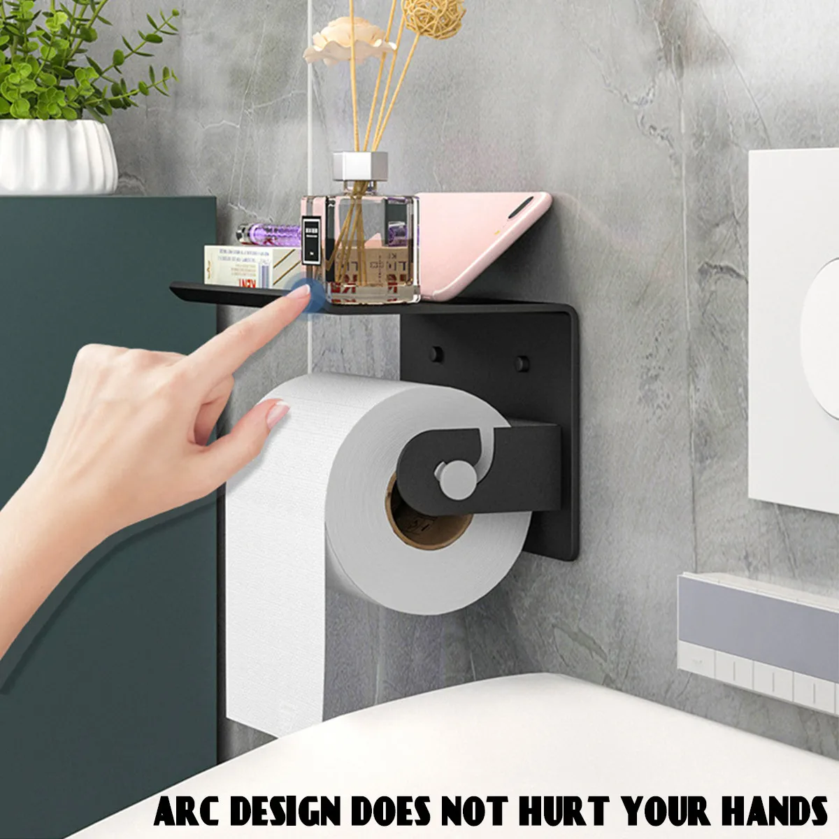 

Paper Holders Bathroom Accessories Toilet WC Paper Holder Mobile Phone Roll Holder with Shelf Towel Rack Black