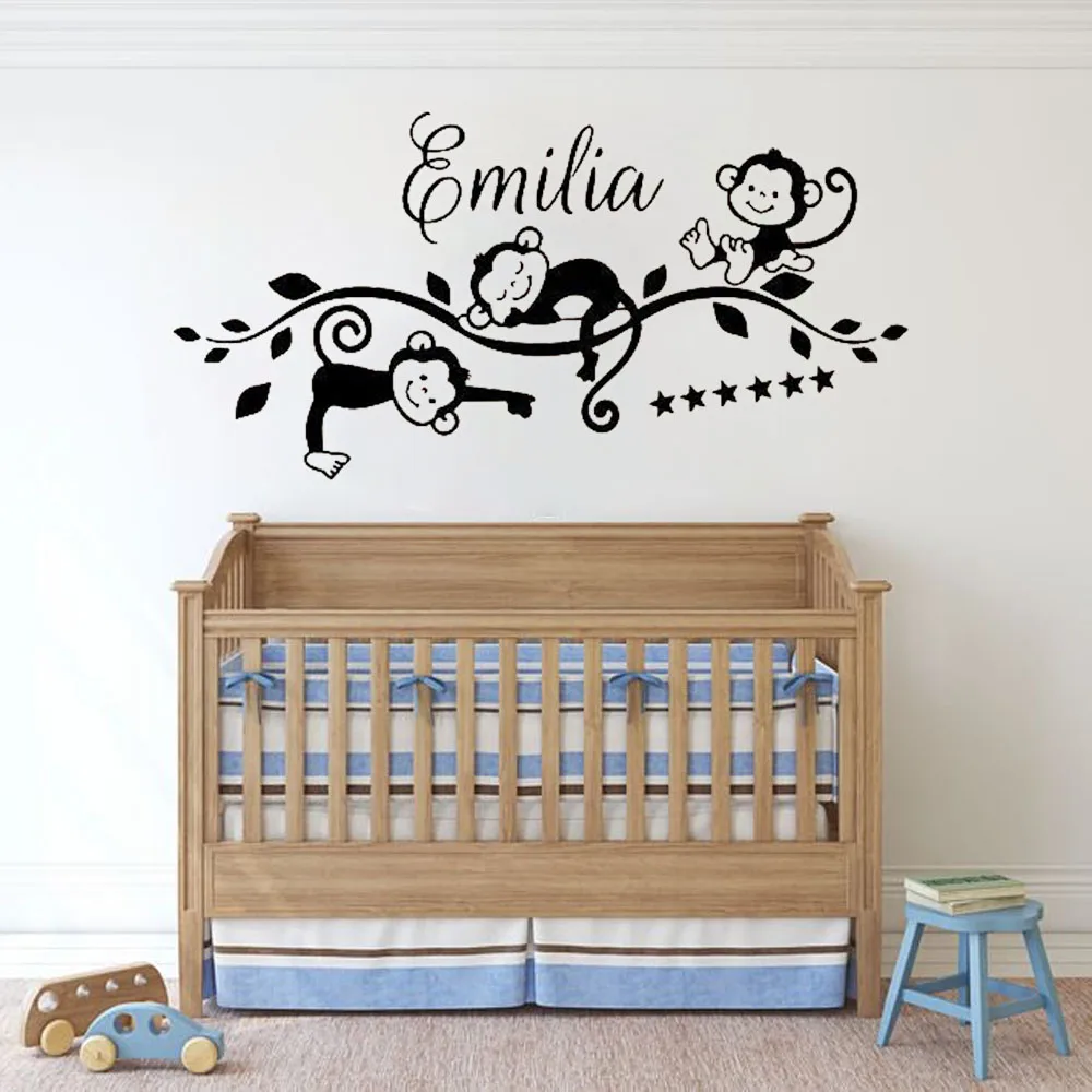 Мультяшные наклейки на стену в виде обезьяны персонализированные виниловые с