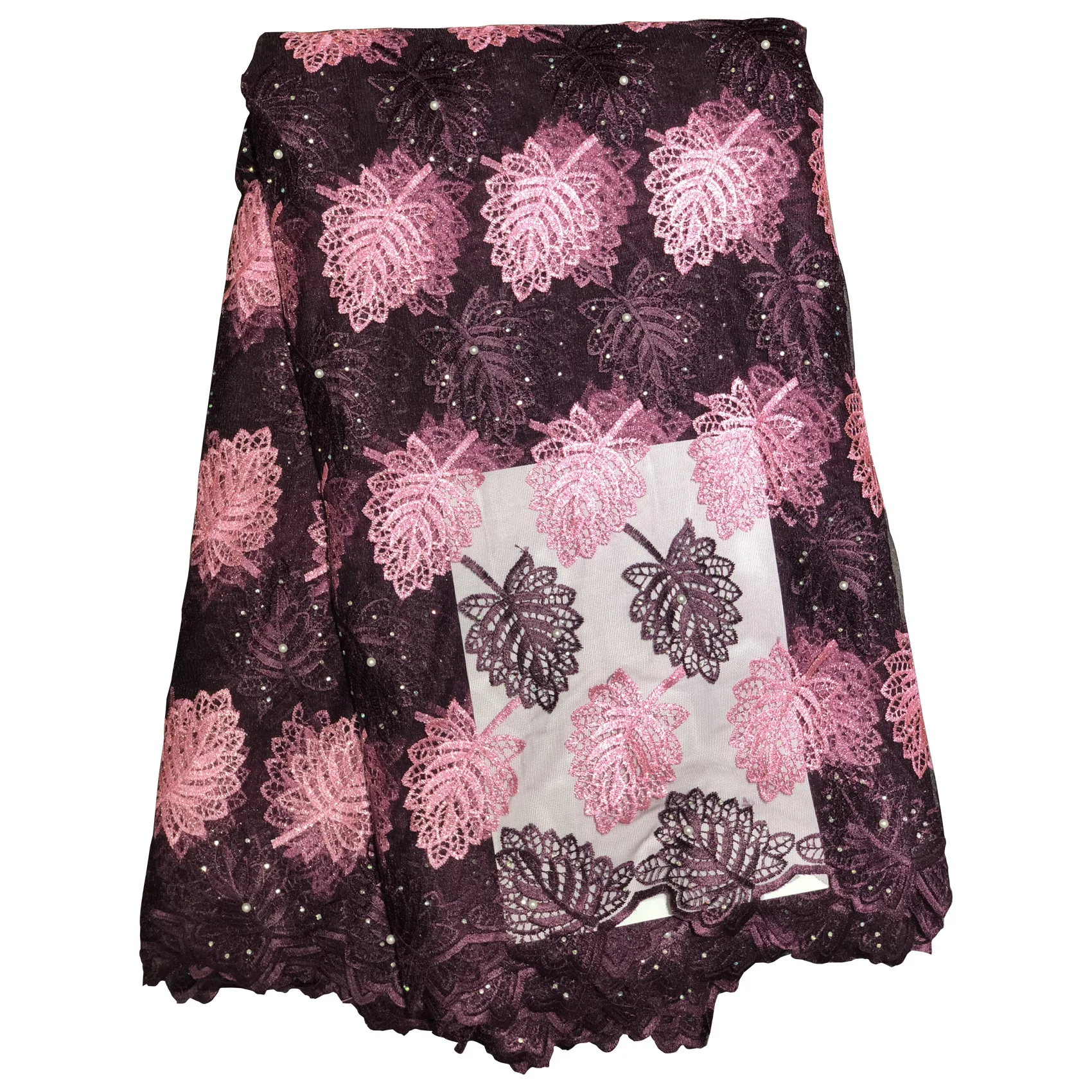 Высококачественная кружевная ткань с африканскими листьями французская