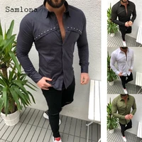 plus size mens casual shirt black white skinny blouses 2022 single breasted tops autumn fashion pearl beading shirt blusas homme