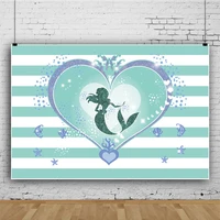 laeacco love heart mermaid green stripes background for photography baby shower birthday banner customized poster photo backdrop