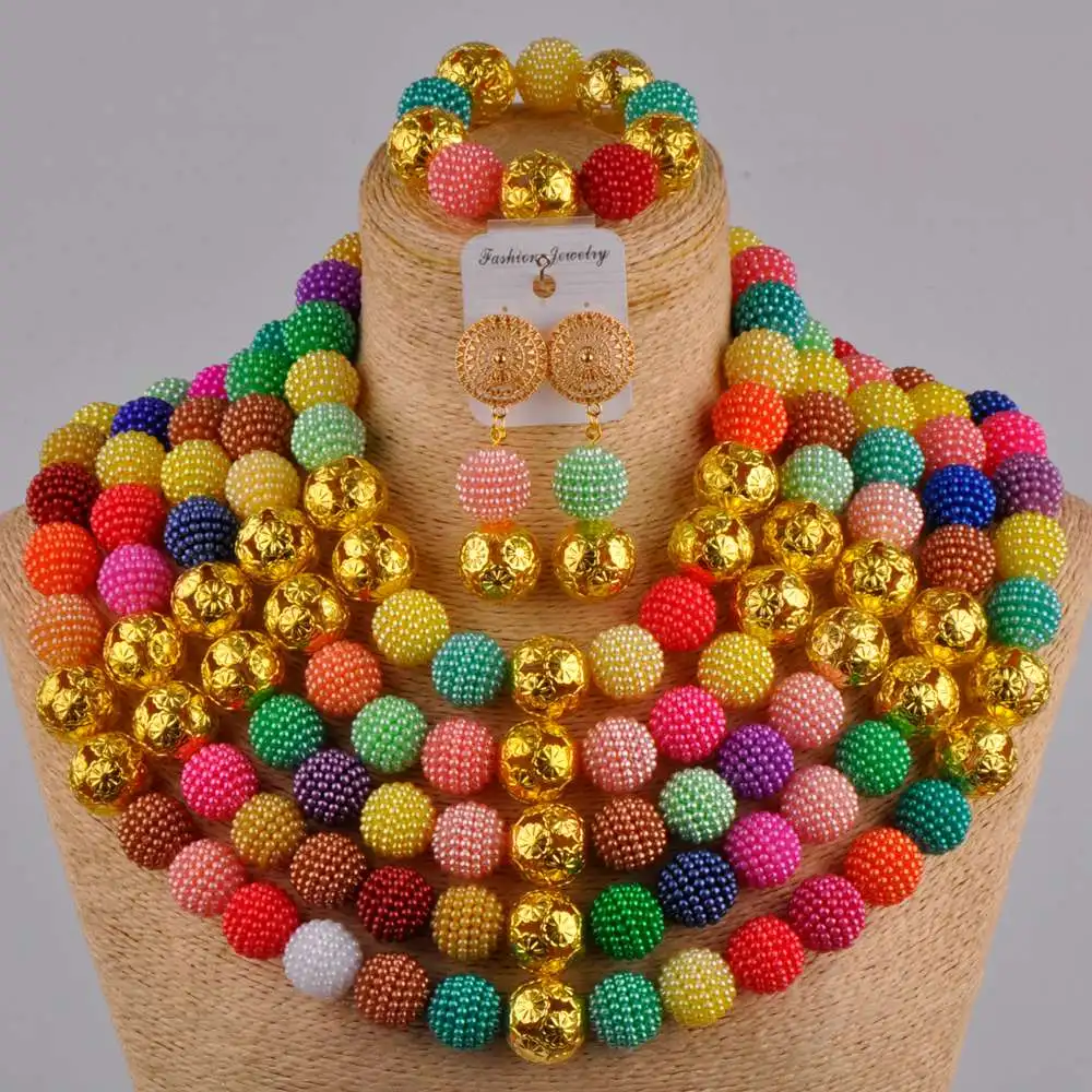 

royal blue african jewelry set nigerian beads simulated pearl necklace for women FZZ28