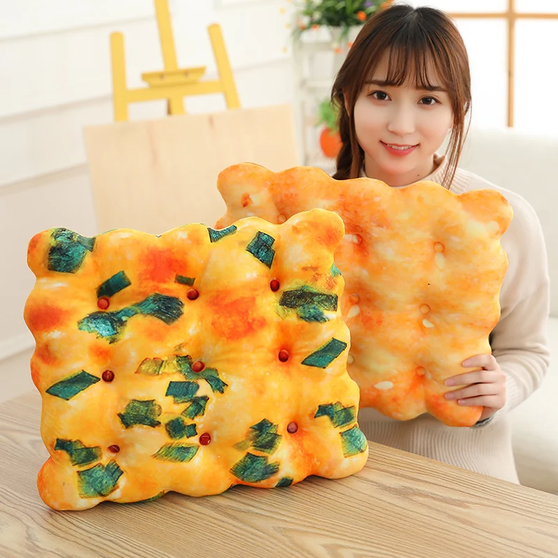 

Dropshipping 38cm Creative Biscuits Plush Pillow Round Shape Square Sesame Plain Cookie Lifelike Food Snack Cushion Plushie Prop