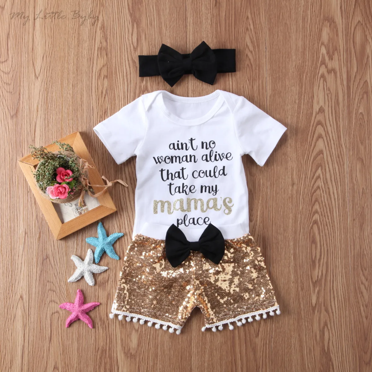 

2020 Summer Baby Clothing Baby Girl Boy Clothes Shortsleeve Letter Bodysuit Jumpsuit Sequin Sequin Shorts Pants 3Pcs Outfits Set