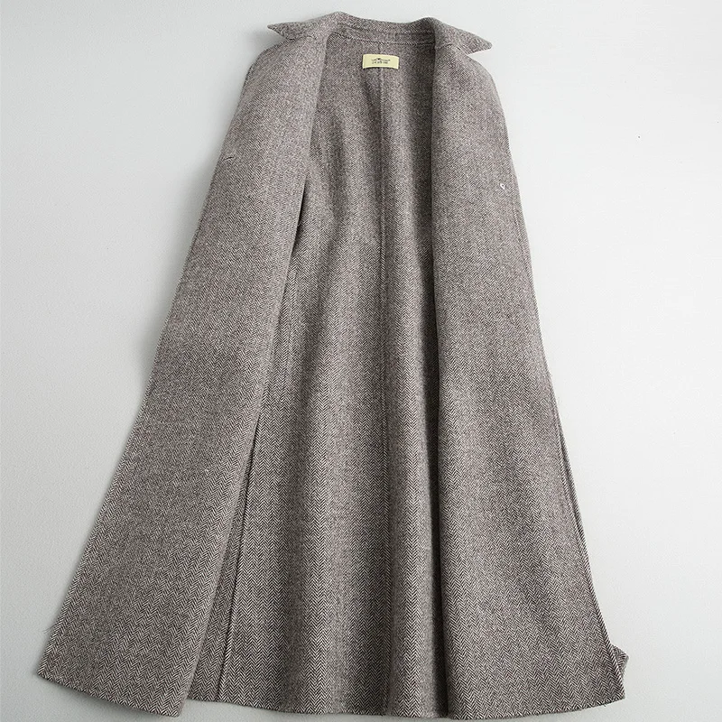 Длинное шерстяное пальто женская двухсторонняя Корейская твидовая куртка весна