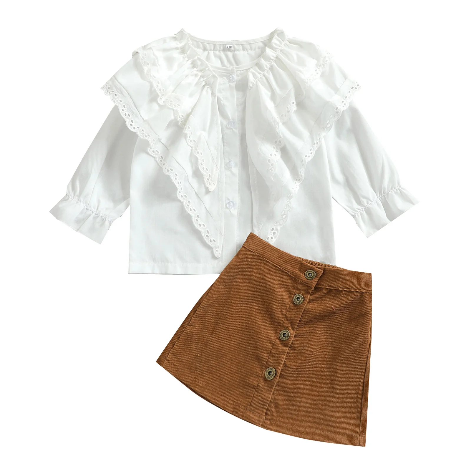 

Повседневный костюм из двух предметов для девочек 1-5 лет, однотонный пуловер на пуговицах с круглым вырезом и короткая юбка