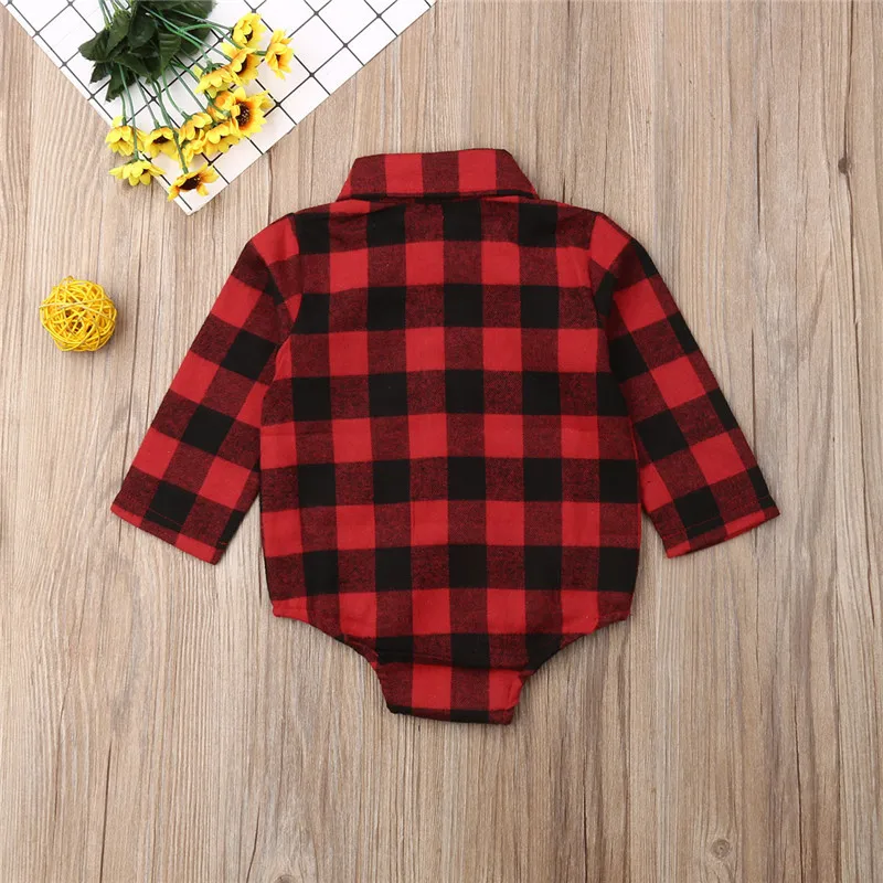0-24M Christmas Baby Girls Clothes Long Sleeve Red Black Plaid Rompers Back Elk Print Boys Shirt Toddler Xmas Jumpsuits | Детская одежда